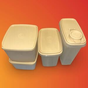 Tupperware Storage Containers Starter Set Lot 4 Almond Yellow 310 312 USA VTG